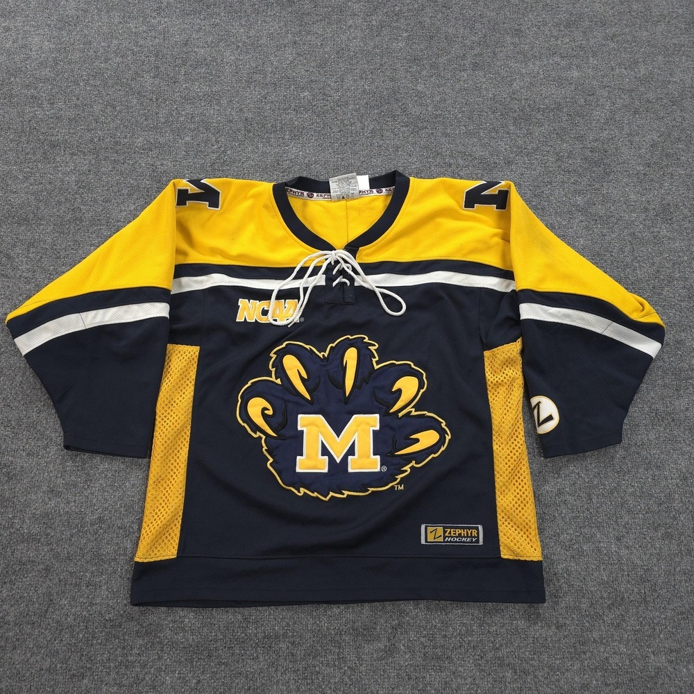 Vintage Michigan Wolverines Jersey Mens 44 Blue NCAA Hockey Zephyr Fight Strap